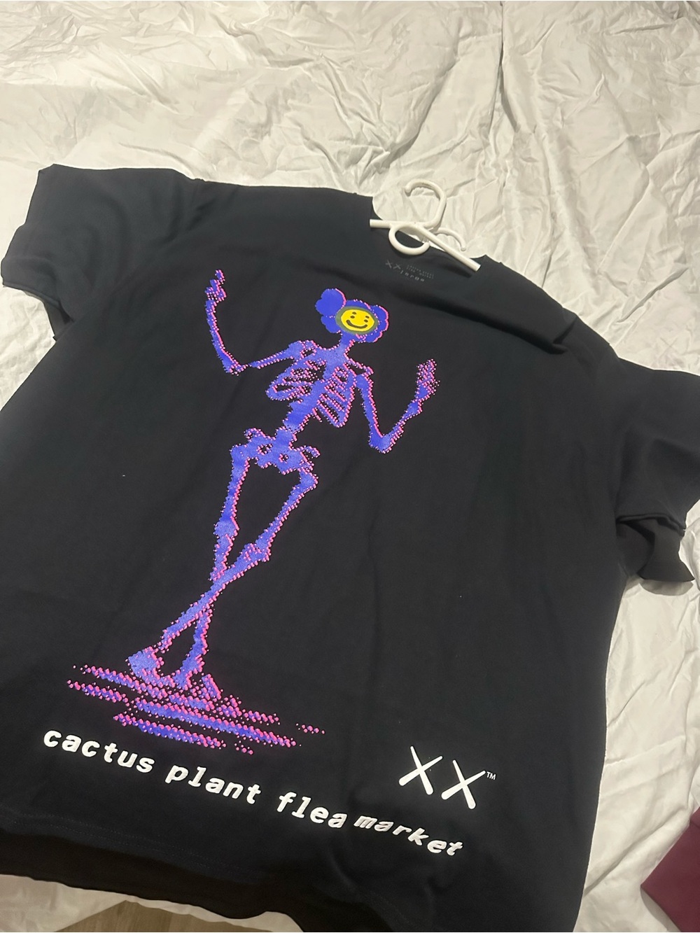 Cactus Plant Flea Market Black Tee with Purple & Yellow Skeleton Graphic